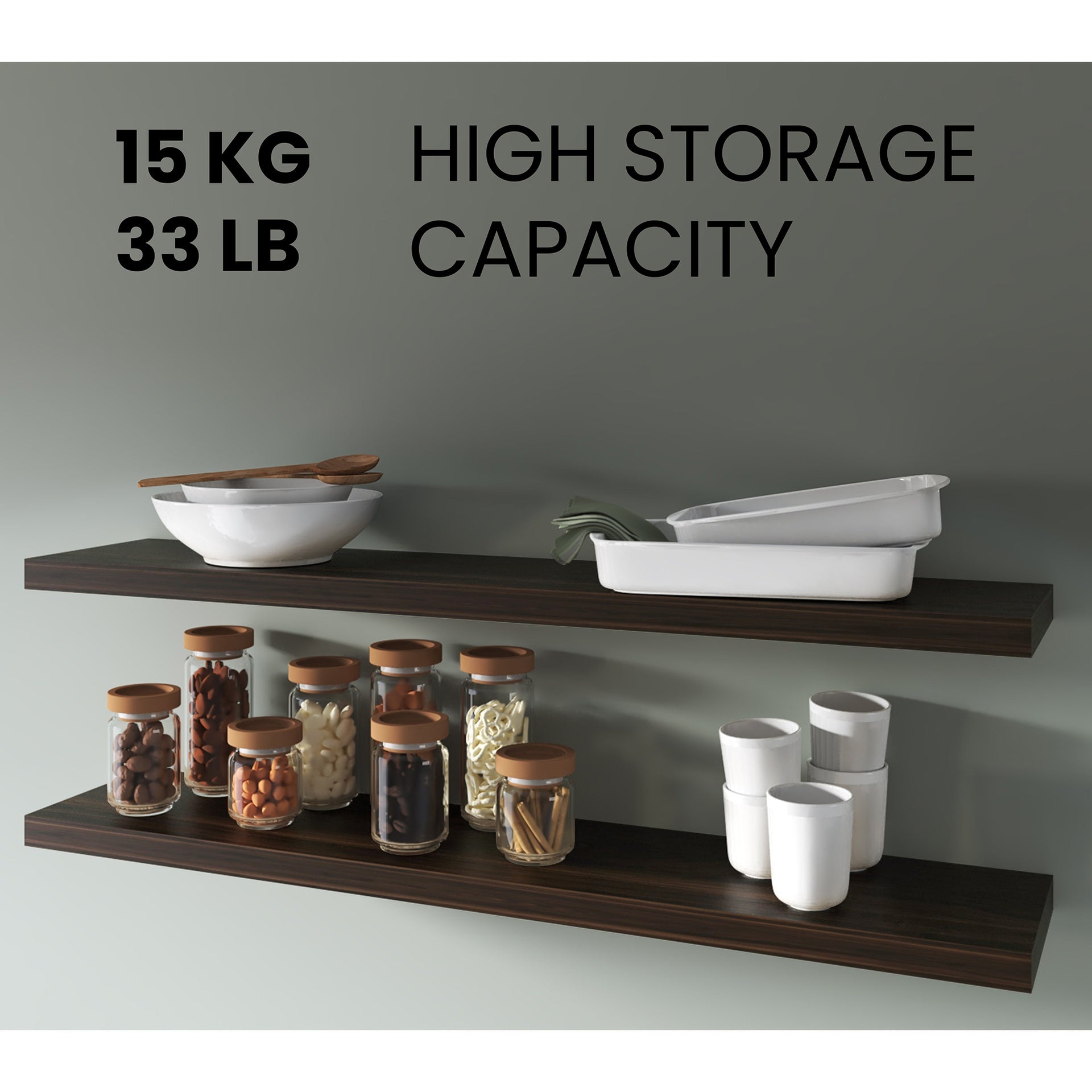 Dark Oak Floating Shelf in Melamine, Set of 2