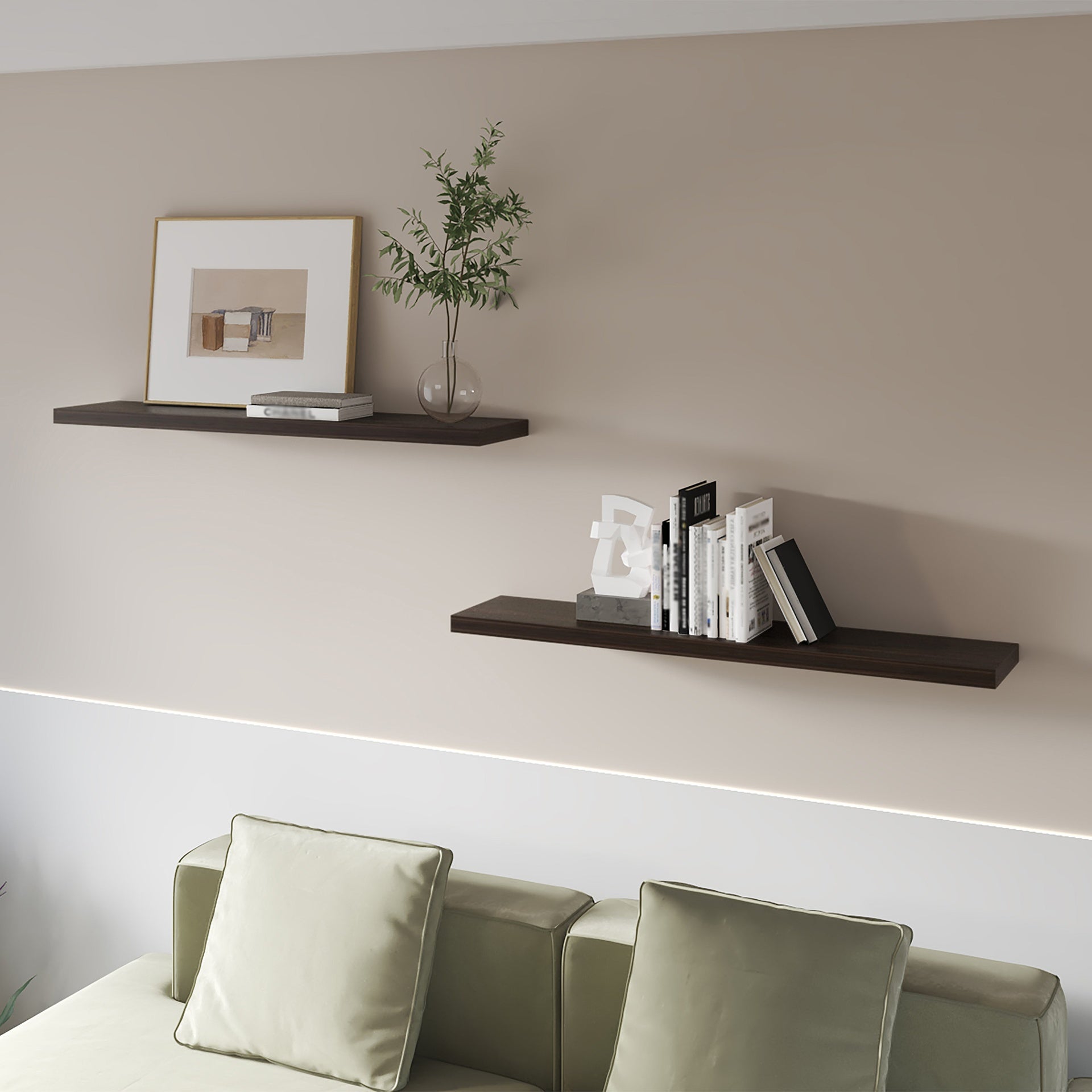 Dark Oak Floating Shelf in Melamine, Set of 2