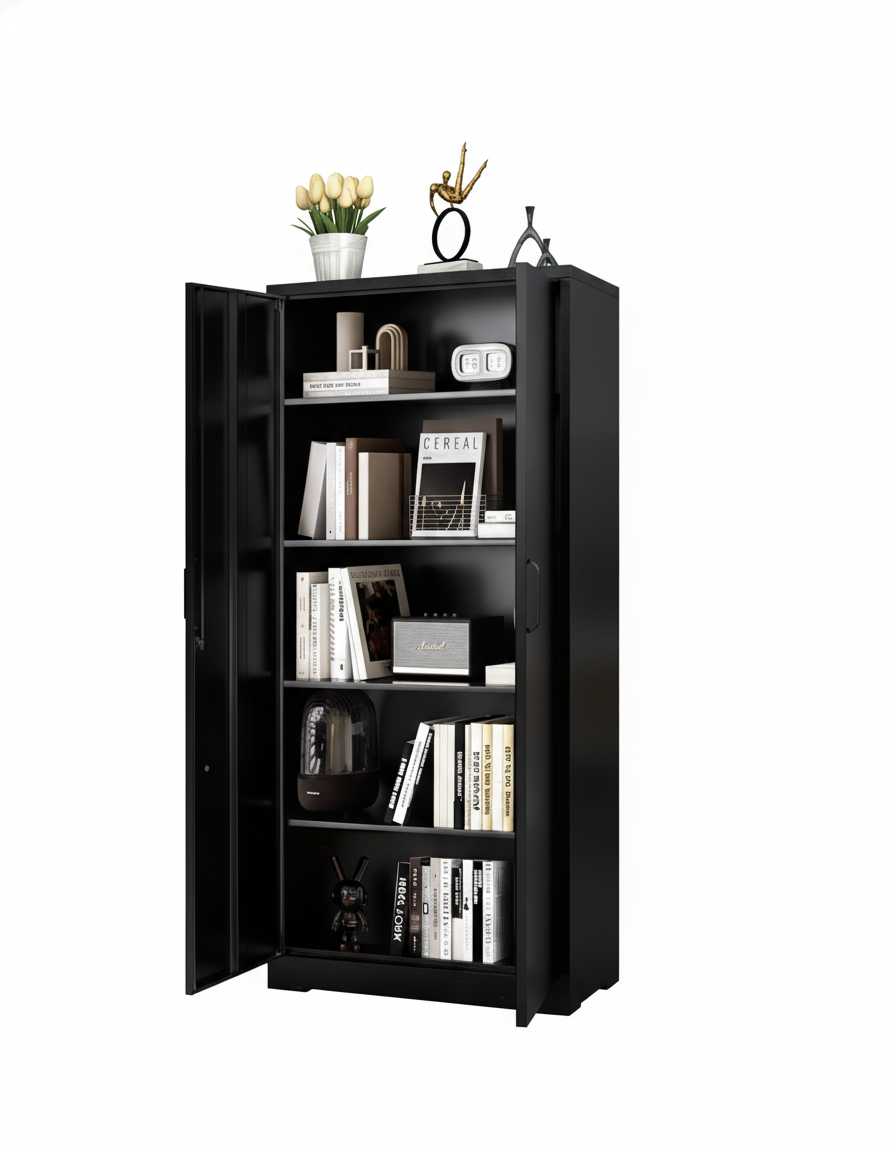 Container Furniture Direct Ironclad 71" Metal Storage Cabinet with Locking Doors and 4 Adjustable Shelves, Heavy-Duty Steel Cabinet for Garage, Laundry, Office, or Warehouse, Black