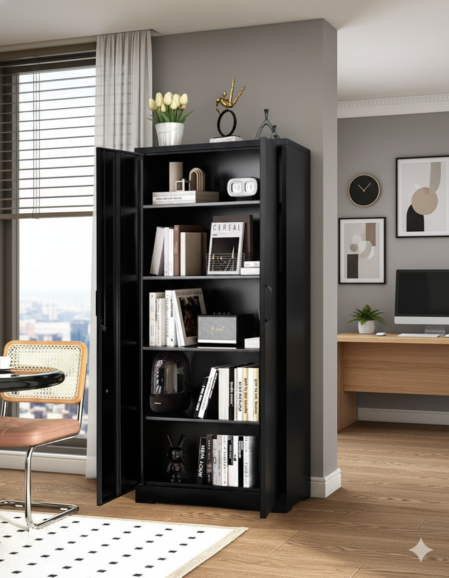 Container Furniture Direct Ironclad 71" Metal Storage Cabinet with Locking Doors and 4 Adjustable Shelves, Heavy-Duty Steel Cabinet for Garage, Laundry, Office, or Warehouse, Black