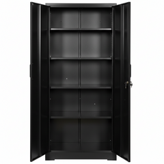 Container Furniture Direct Ironclad 71" Metal Storage Cabinet with Locking Doors and 4 Adjustable Shelves, Heavy-Duty Steel Cabinet for Garage, Laundry, Office, or Warehouse, Black