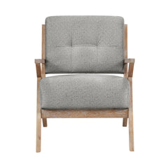 Modern Tufted Back Accent Chair 1pc Gray Upholstery Antique Finish Solid Rubberwood Unique Design Furniture