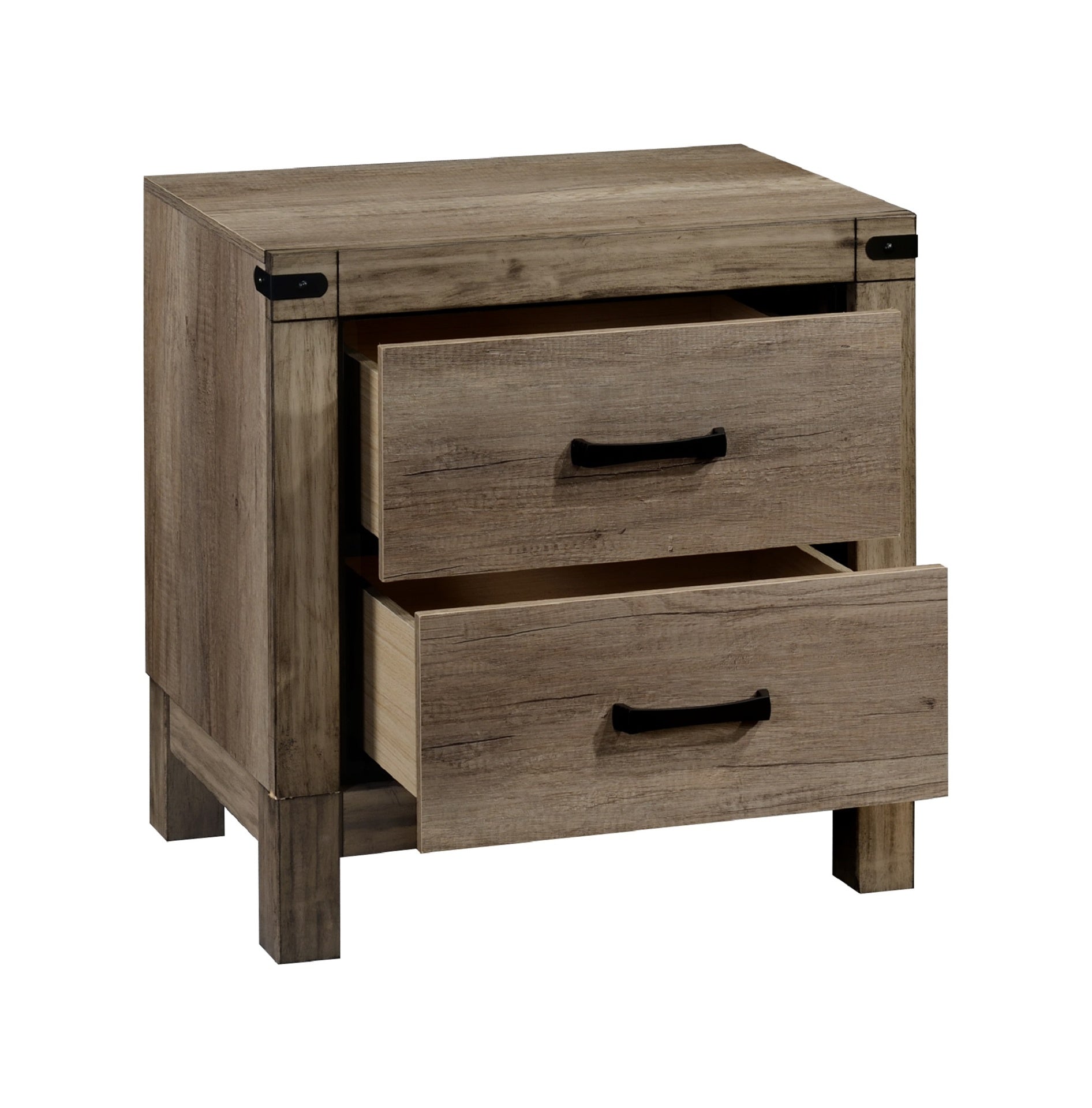 1pc Contemporary Tall Two Drawer Night Stand Bedroom Solid Wood Wooden Furniture Nightstand End Table Brown Melamine Finish Rustic