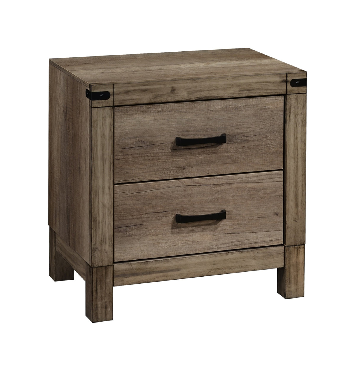 1pc Contemporary Tall Two Drawer Night Stand Bedroom Solid Wood Wooden Furniture Nightstand End Table Brown Melamine Finish Rustic