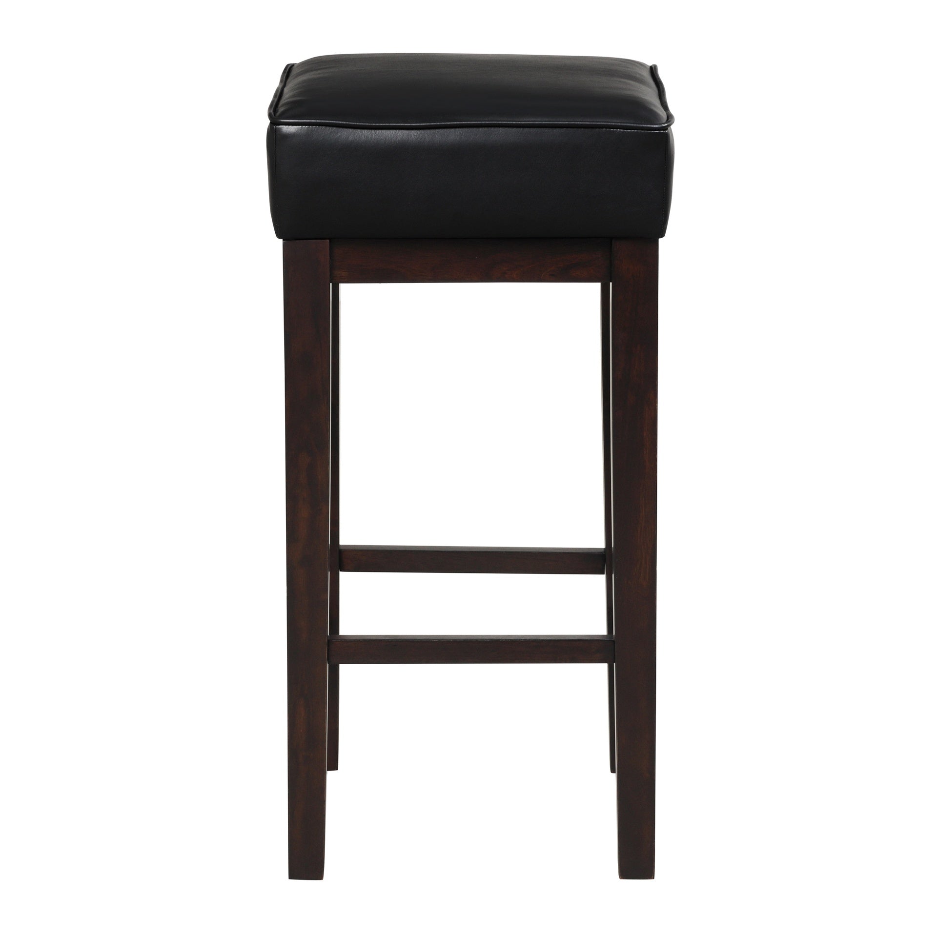 Transitional Black Faux Leather Seat 29-inch Pub Height Stools Set of 2, Espresso Finish Solid Wood Frame