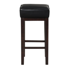 Transitional Black Faux Leather Seat 29-inch Pub Height Stools Set of 2, Espresso Finish Solid Wood Frame