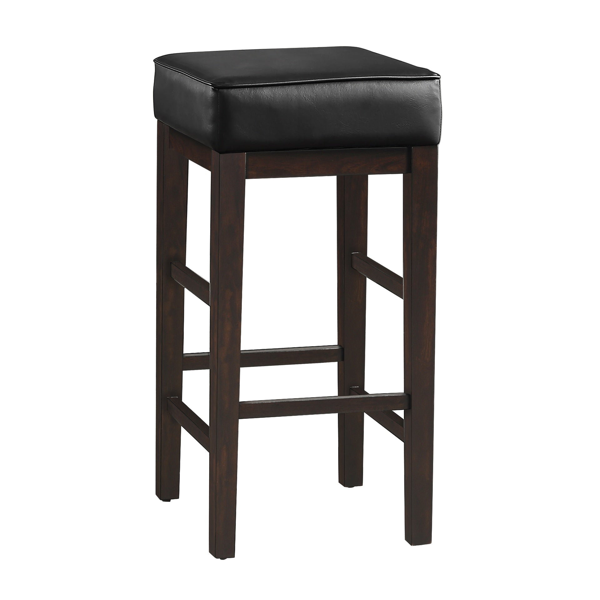 Transitional Black Faux Leather Seat 29-inch Pub Height Stools Set of 2, Espresso Finish Solid Wood Frame