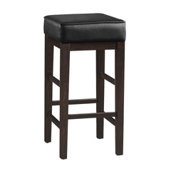Transitional Black Faux Leather Seat 29-inch Pub Height Stools Set of 2, Espresso Finish Solid Wood Frame