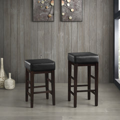 Transitional Black Faux Leather Seat 29-inch Pub Height Stools Set of 2, Espresso Finish Solid Wood Frame