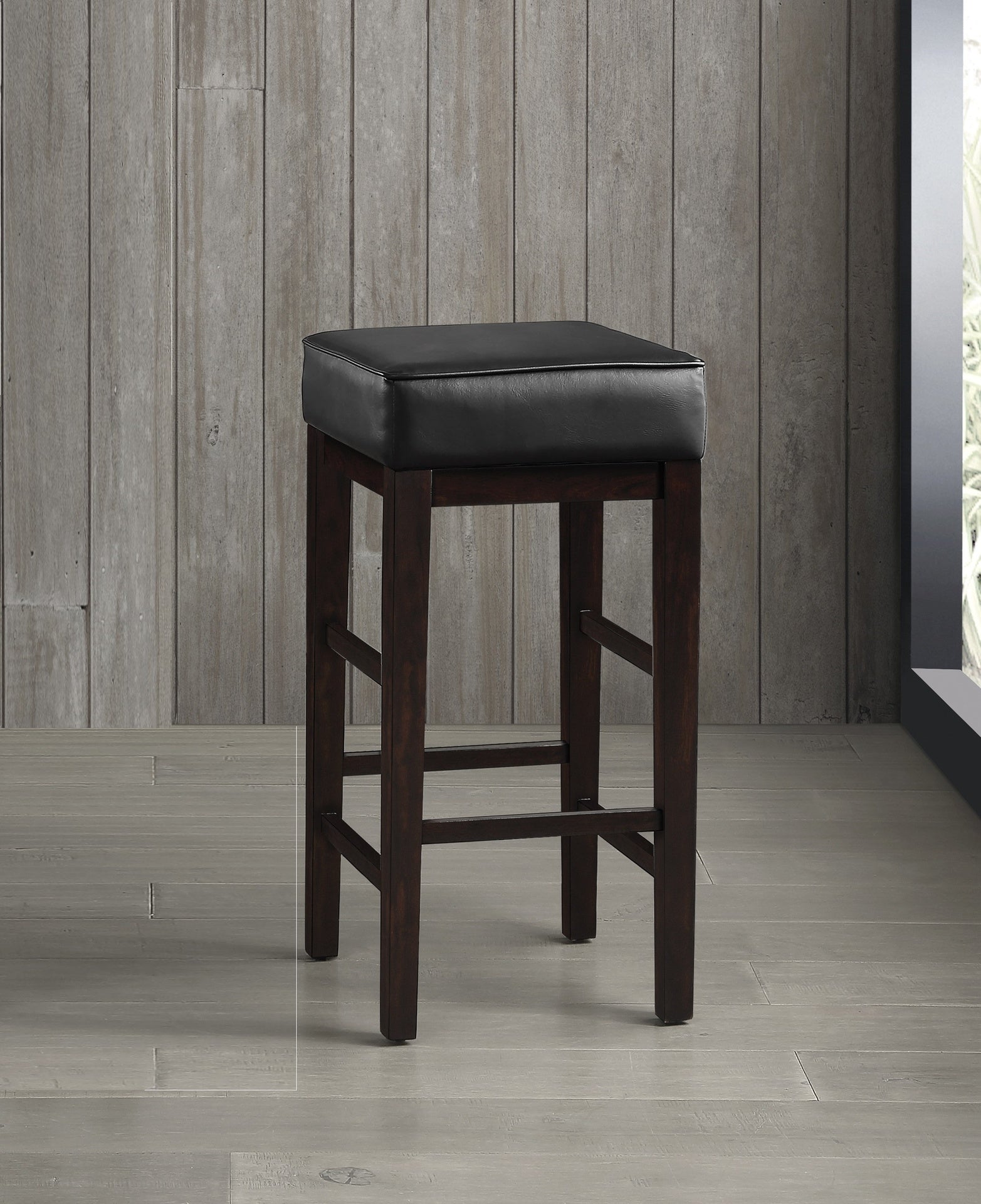 Transitional Black Faux Leather Seat 29-inch Pub Height Stools Set of 2, Espresso Finish Solid Wood Frame