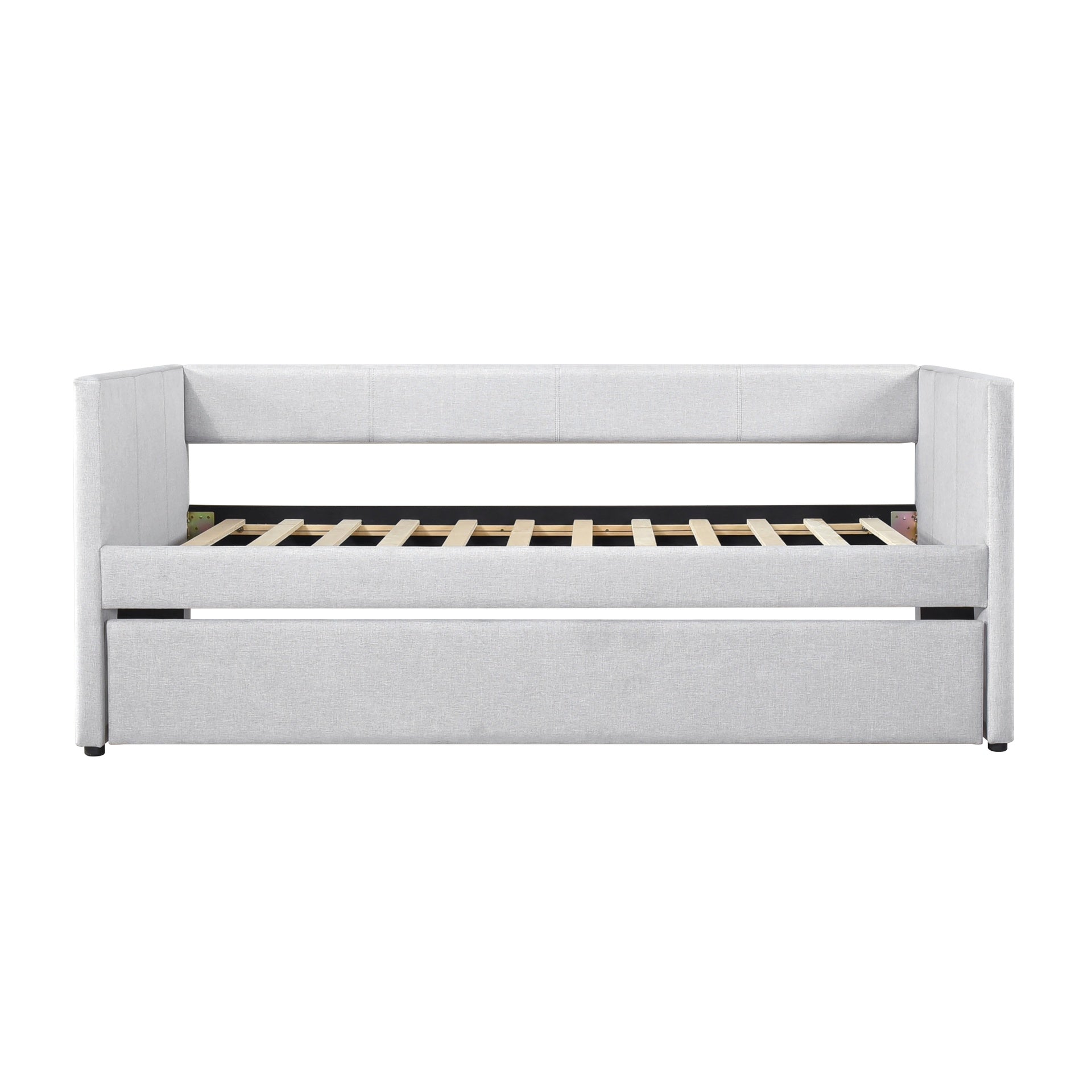 1pc Daybed with Trundle Gray Fabric Upholstery Wooden Frame Modern Home Furniture