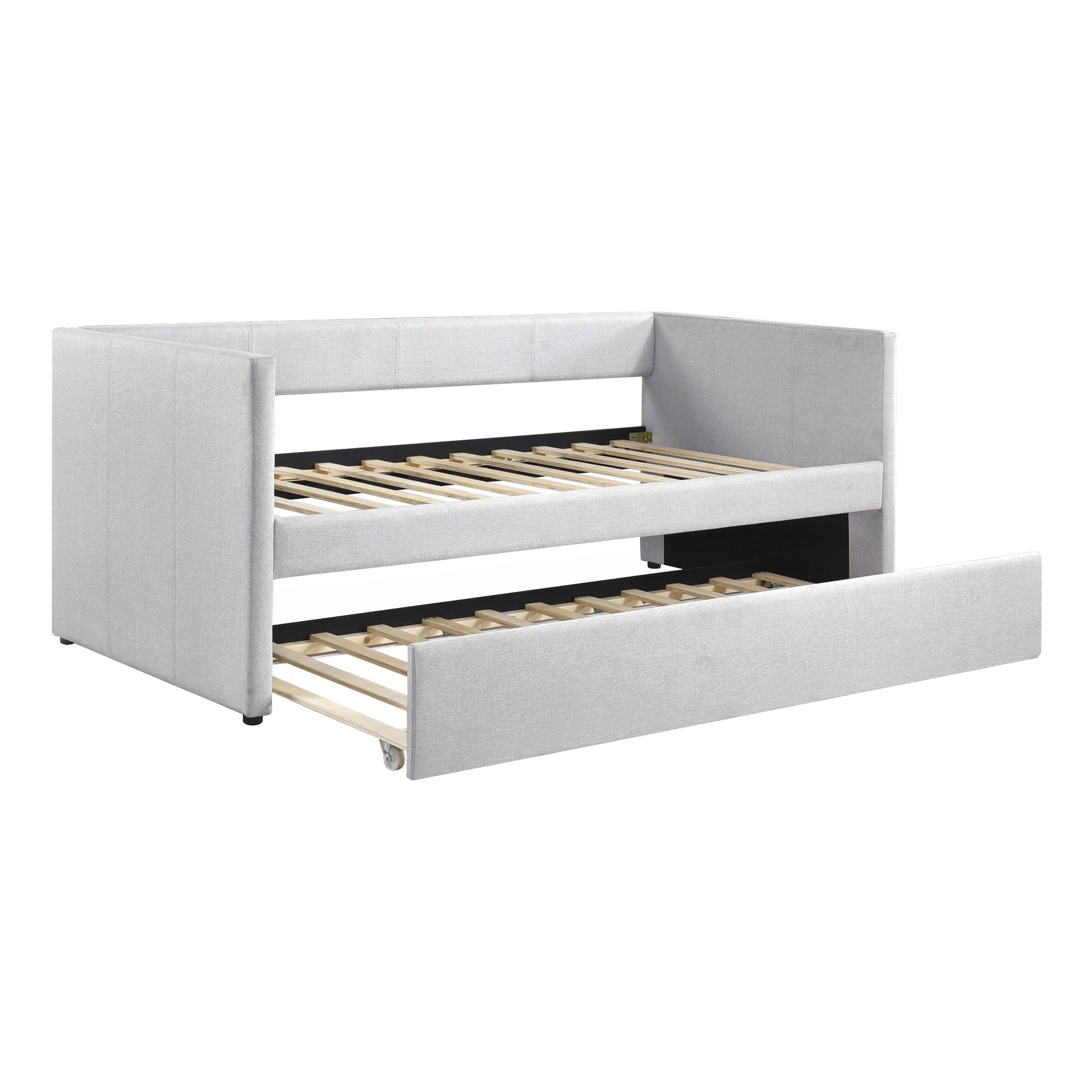 1pc Daybed with Trundle Gray Fabric Upholstery Wooden Frame Modern Home Furniture