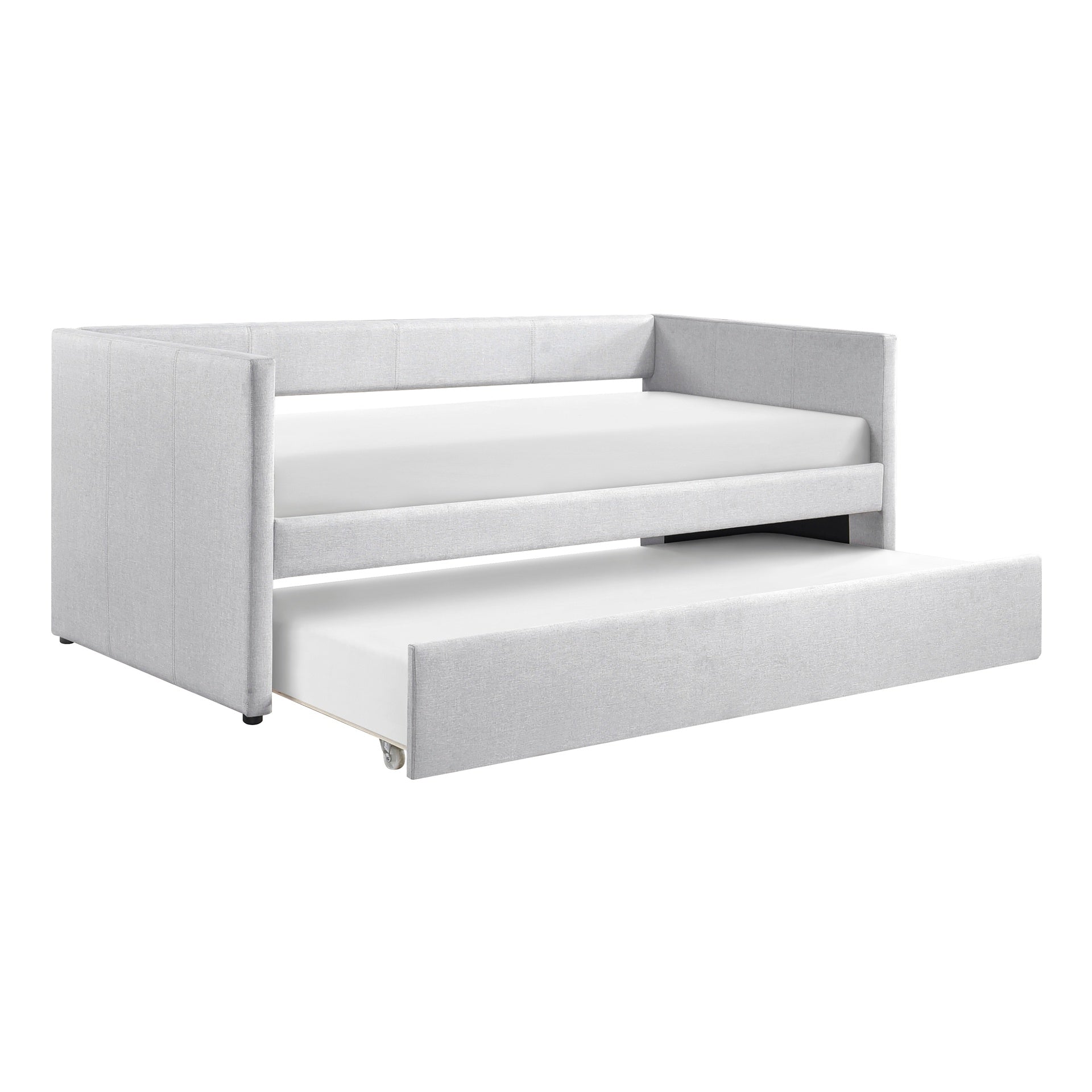 1pc Daybed with Trundle Gray Fabric Upholstery Wooden Frame Modern Home Furniture