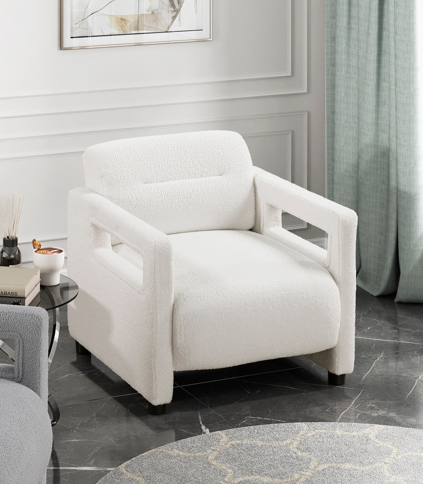 Luxury Home Furniture Accent Chair Beige Seat Cushion Boucle Upholstery Plywood Frame 1pc Armchair