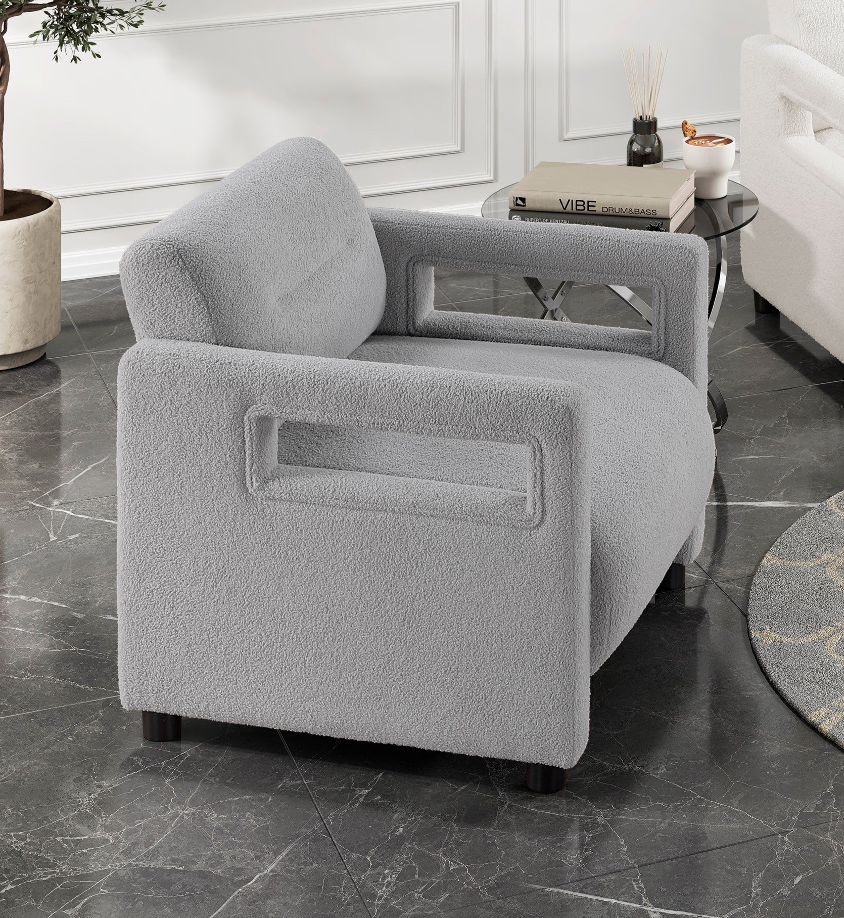 Luxury Home Furniture Accent Chair Gray Seat Cushion Boucle Upholstery Plywood Frame 1pc Armchair