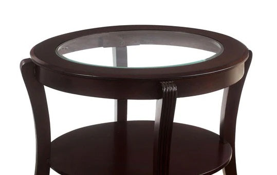 Contemporary Style End Table Espresso Finish Glass On Top Supported With Solid Wood Lower Shelf Open