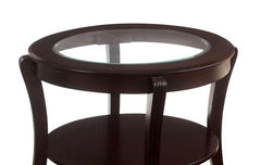 Contemporary Style End Table Espresso Finish Glass On Top Supported With Solid Wood Lower Shelf Open