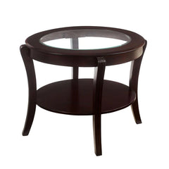 Contemporary Style End Table Espresso Finish Glass On Top Supported With Solid Wood Lower Shelf Open