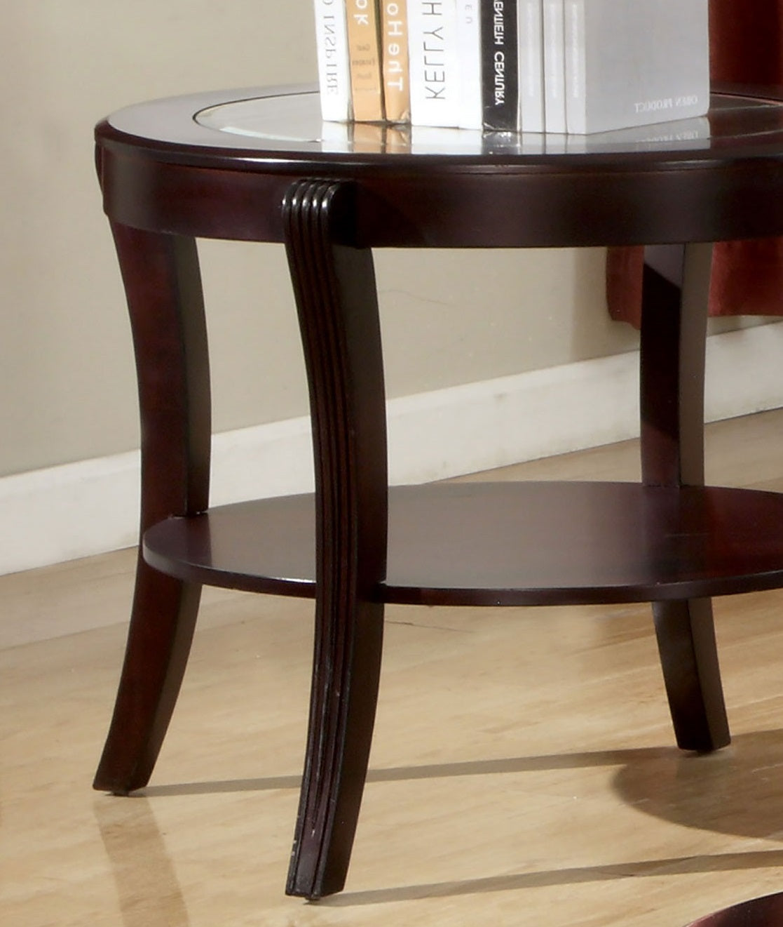 Contemporary Style End Table Espresso Finish Glass On Top Supported With Solid Wood Lower Shelf Open