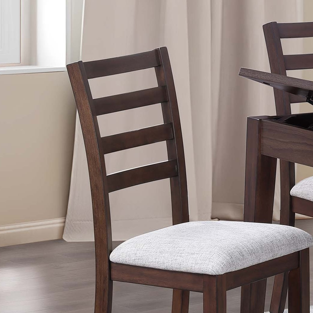 Ladder Back Design Walnut Color Set of 2pc Dining Chairs Padded Seat Curved Back Legs Dining Room Side Chair