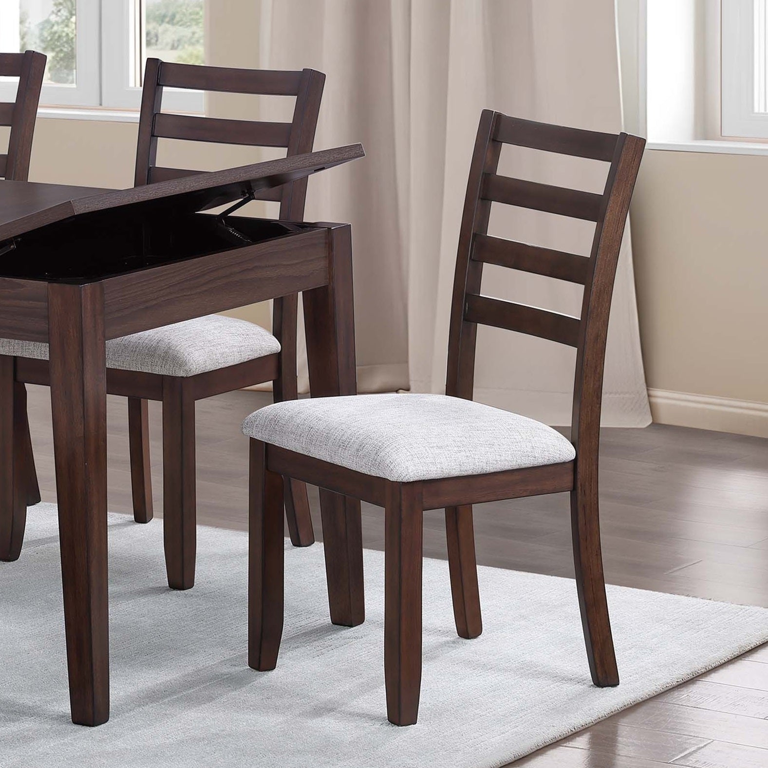 Ladder Back Design Walnut Color Set of 2pc Dining Chairs Padded Seat Curved Back Legs Dining Room Side Chair