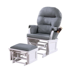 Glider Chair w Ottoman Gray Microfiber Luxurious Gliding Motion Chair Plush Cushion Seat Wooden Base