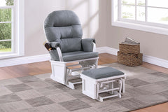 Glider Chair w Ottoman Gray Microfiber Luxurious Gliding Motion Chair Plush Cushion Seat Wooden Base