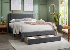 Contemporary 1pc Full Size Bed w Storage Drawer Charcoal Corduroy Texture Design Bedroom Furniture