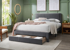 Contemporary 1pc Full Size Bed w Storage Drawer Charcoal Corduroy Texture Design Bedroom Furniture