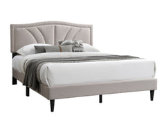Modern Vintage 1pc Full Size Bed Light Brown Burlap Fabric Nailhead Trim Accents Headboard Bedframe