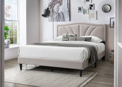 Modern Vintage 1pc Full Size Bed Light Brown Burlap Fabric Nailhead Trim Accents Headboard Bedframe