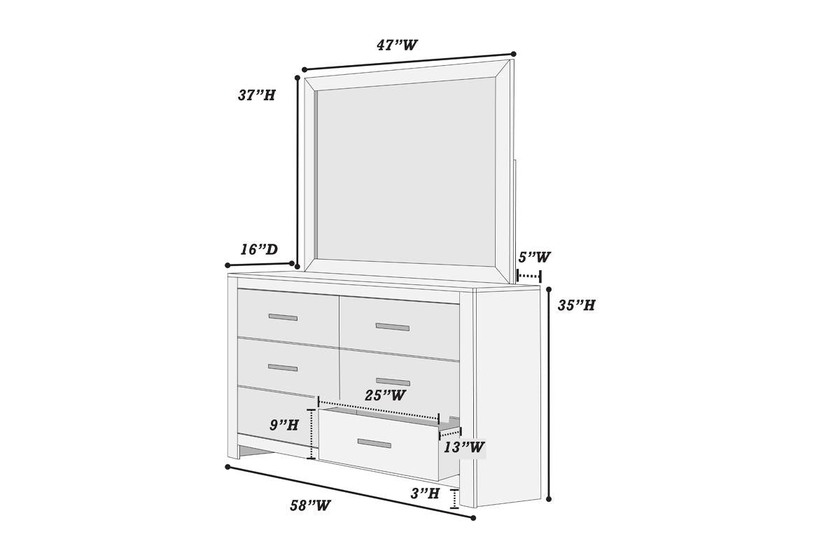 Modern Style 1pc Dresser Two Tone Design Sleek Handles Bar Handles Six Drawers White Finish Bedroom Furniture