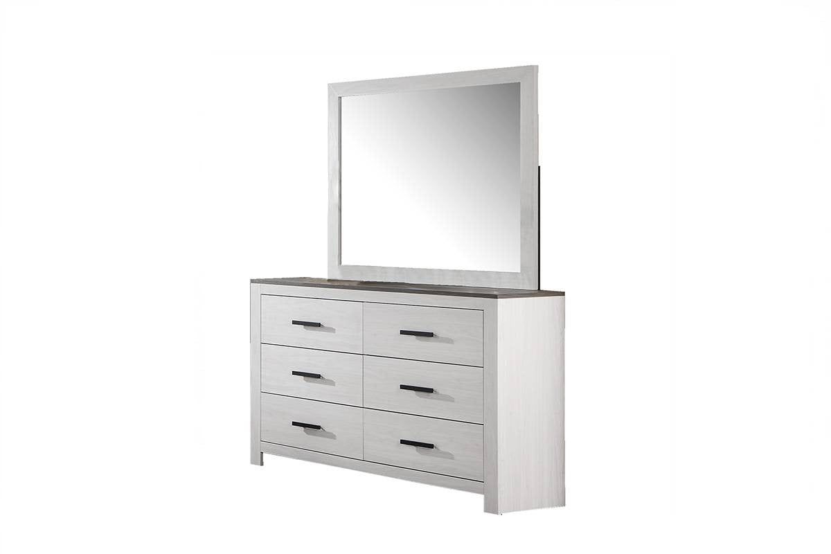 Modern Style 1pc Dresser Two Tone Design Sleek Handles Bar Handles Six Drawers White Finish Bedroom Furniture
