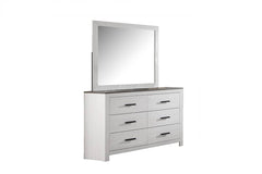 Modern Style 1pc Dresser Two Tone Design Sleek Handles Bar Handles Six Drawers White Finish Bedroom Furniture