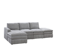 Contemporary 5pc Set Modular Sectional Set 1x One Arm Chair / Wedge 2x Armless Chair 2x Ottoman Granite Color Morgan Fabric Plush Living Room Furniture