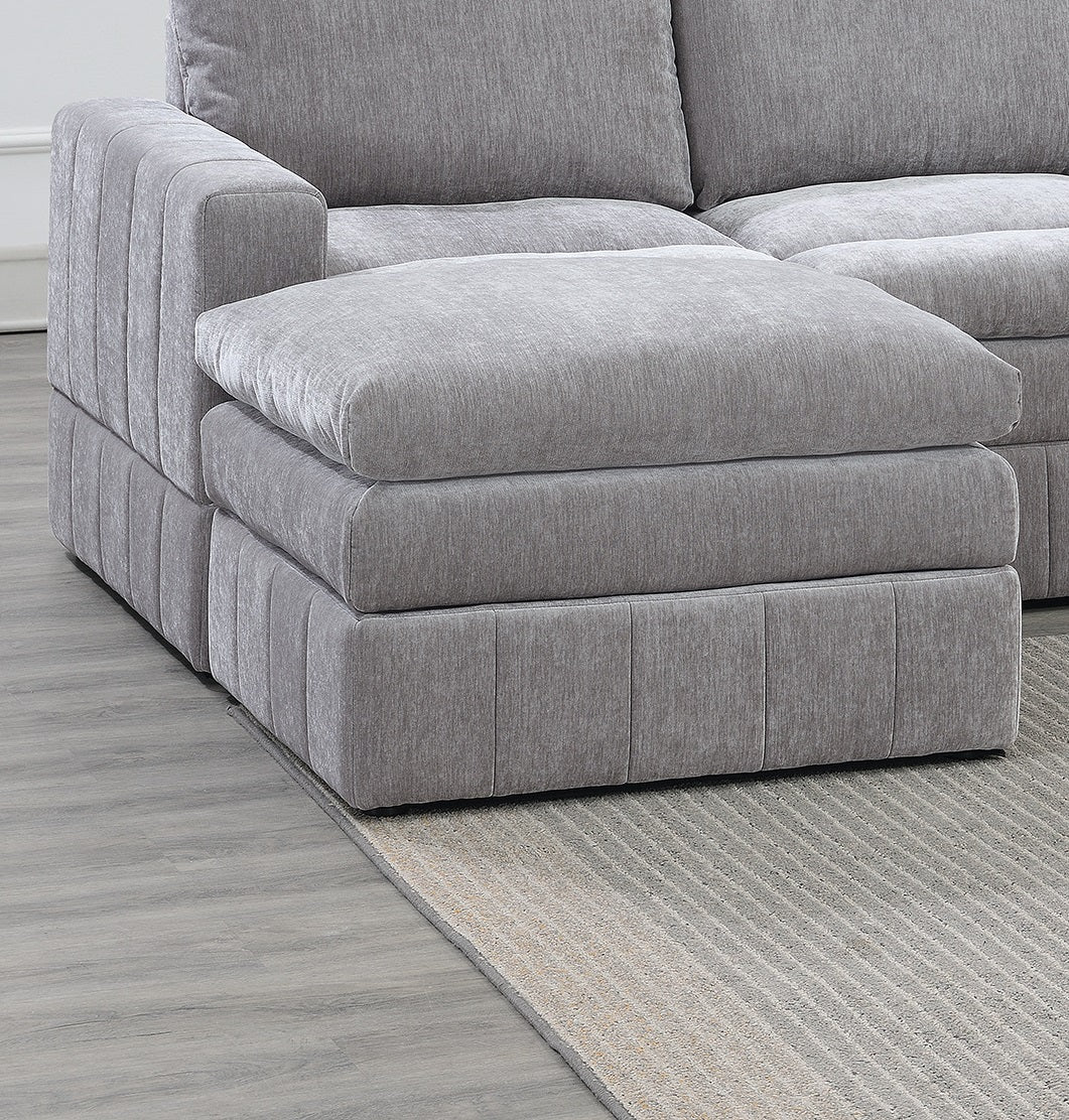 Contemporary 5pc Set Modular Sectional Set 1x One Arm Chair / Wedge 2x Armless Chair 2x Ottoman Granite Color Morgan Fabric Plush Living Room Furniture