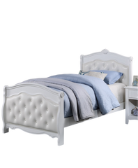 White Full Size Bed Youth Bedroom Furniture White Faux Leather Headboard Footboard Plywood 1pc Bedframe