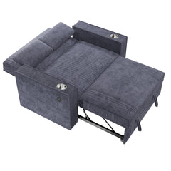 Dark Gray Corduroy Upholstered 2-Seat Sofa w Cup Holders Sleeper Couch 1pc Convertible Sofa w USB
