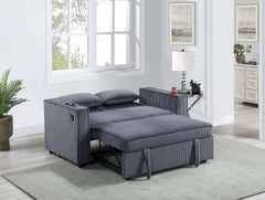 Dark Gray Corduroy Upholstered 2-Seat Sofa w Cup Holders Sleeper Couch 1pc Convertible Sofa w USB