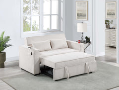 Beige Corduroy Upholstered 2-Seat Sofa w Cup Holders Sleeper Couch 1pc Convertible Sofa w USB