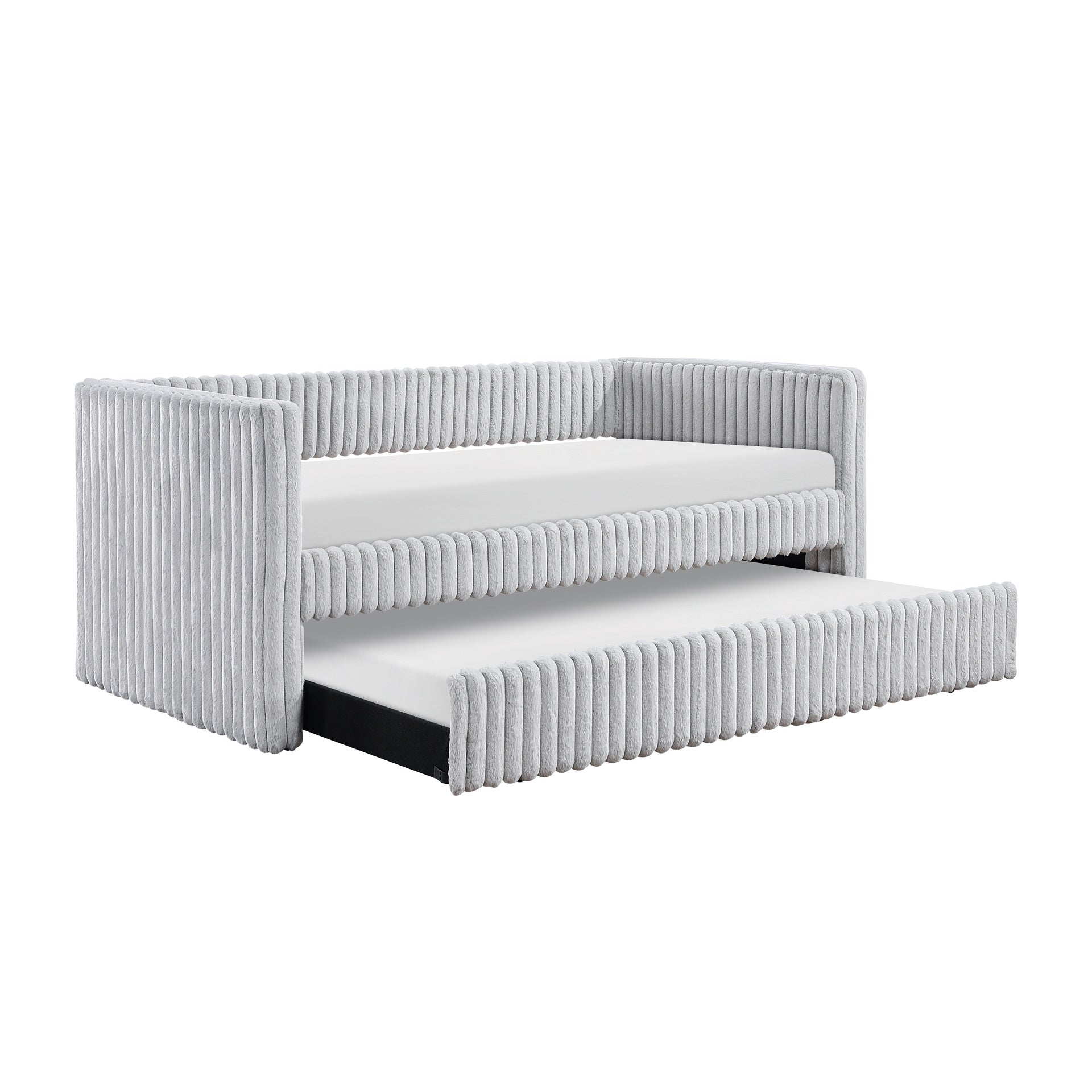 1pc Daybed with Trundle Gray Corduroy Fabric Upholstery Modern Luxury Home Furniture Durable Comfortable