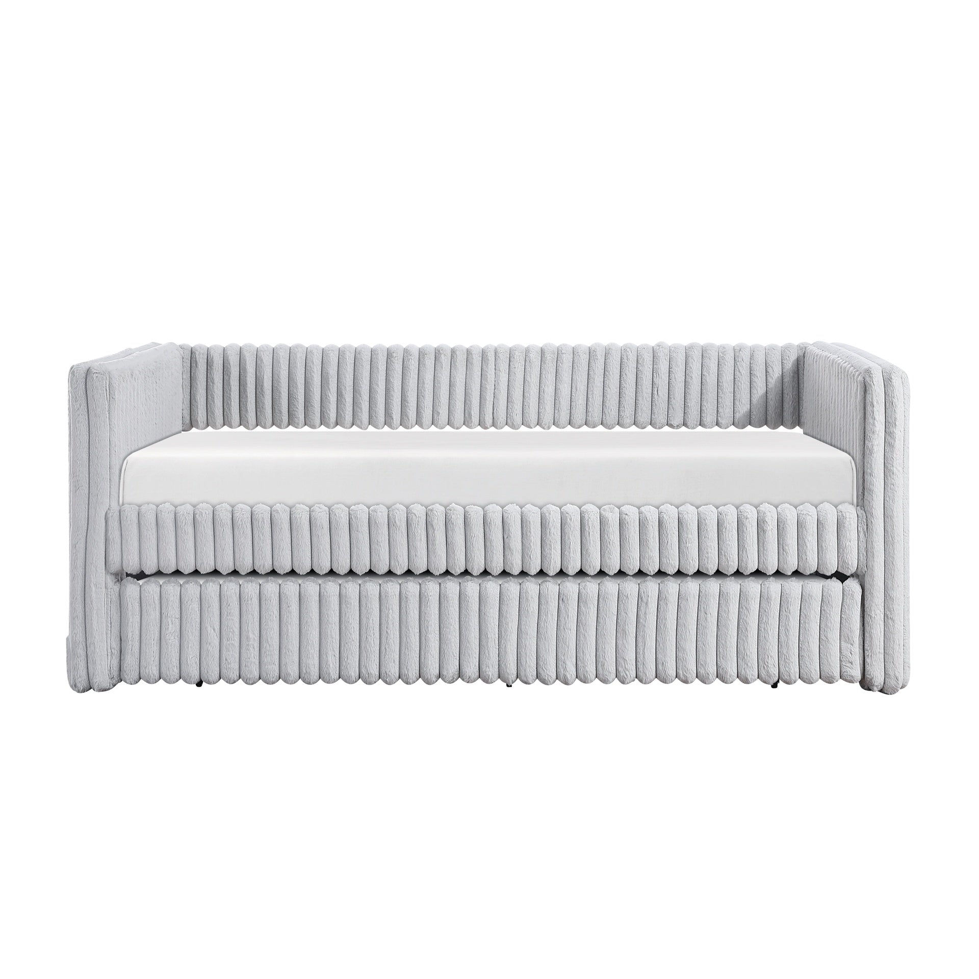 1pc Daybed with Trundle Gray Corduroy Fabric Upholstery Modern Luxury Home Furniture Durable Comfortable