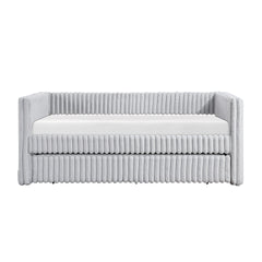 1pc Daybed with Trundle Gray Corduroy Fabric Upholstery Modern Luxury Home Furniture Durable Comfortable