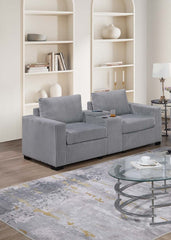 Elegant Simple Sofa w Console Cup Holder And Loveseat 2pcs Sofa set Light Gray Wide-Welt Corduroy Living Room Couch