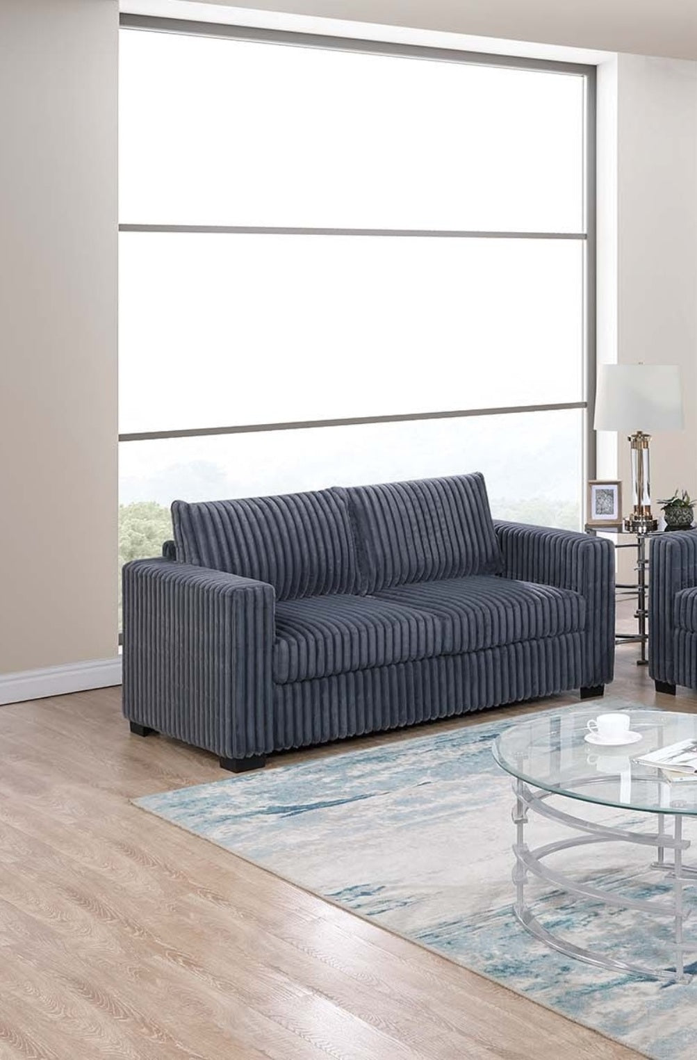 Uniform Design Elegant Simple Sofa And Loveseat 2pcs Sofa set Dark Gray Wide-Welt Corduroy Living Room Couch