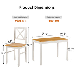 5-Piece Rubberwood Kitchen Dining Table Set with 4 Chairs, Natural White Space-Saving Table and Chair Set for Small Spaces, Apartment, Dining Room, Restaurant - Easy to Clean Smooth Solid Wood Surface