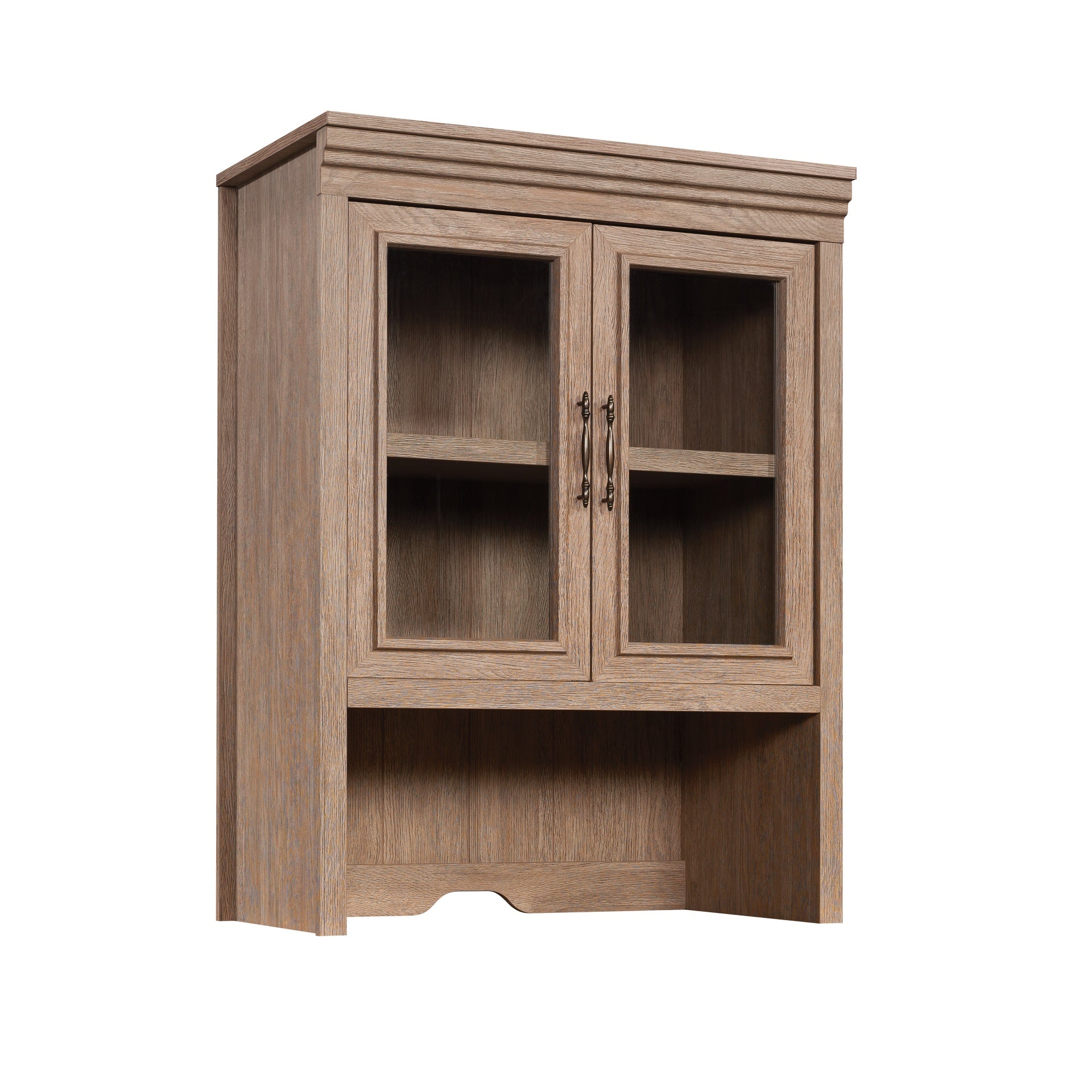 Library Hutch with Glass Doors, Brown finish
