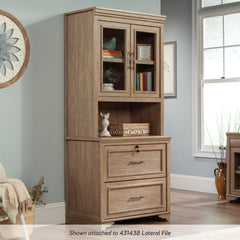 Library Hutch with Glass Doors, Brown finish
