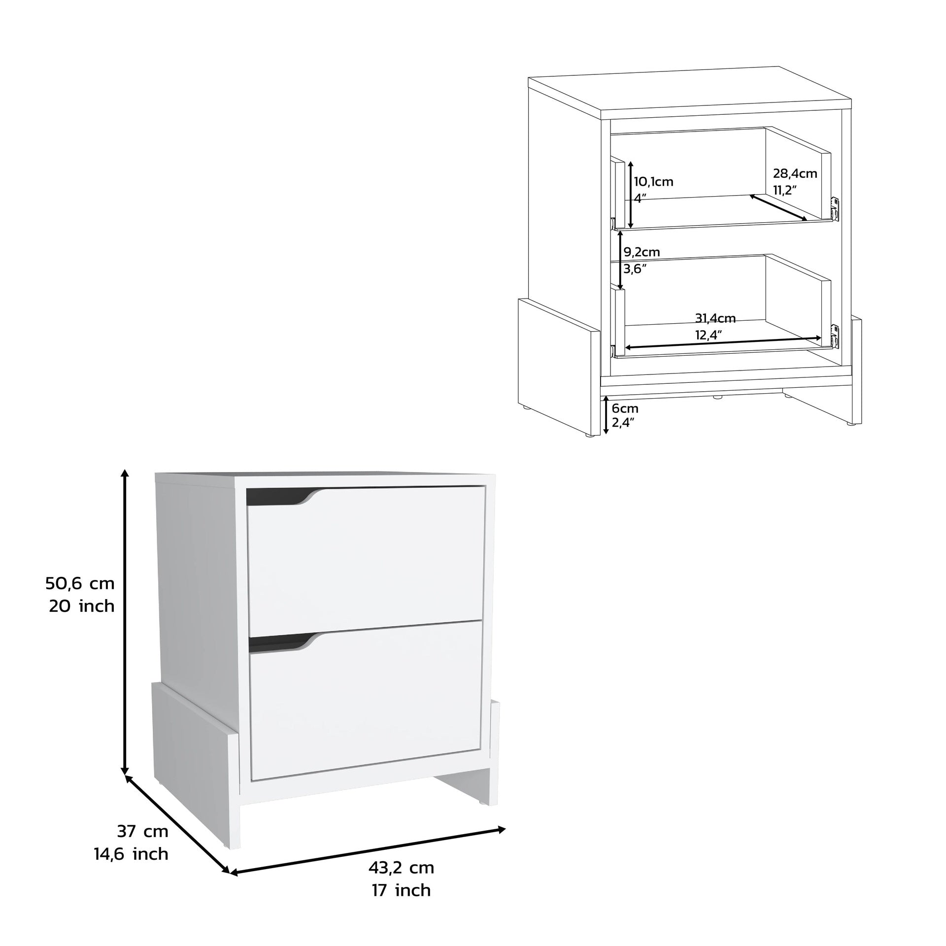 Nightstand with 2-Drawers, End Table with Sturdy Base, White
