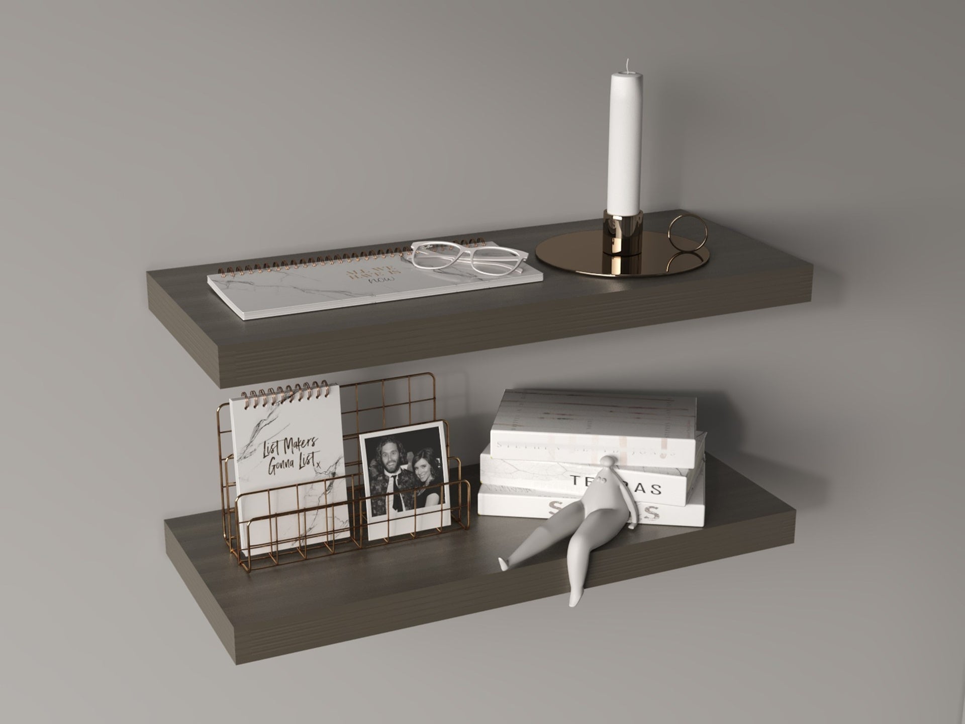 Floating Shelves, Olive, 2 Shelves, 1.50" H